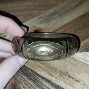 Vintage Engraved Brass Bangle Bracelet